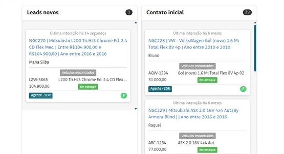 CRM do sistema com leads novos