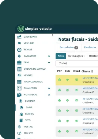 Tela de notas fiscais do sistema com várias NF-e emitidas