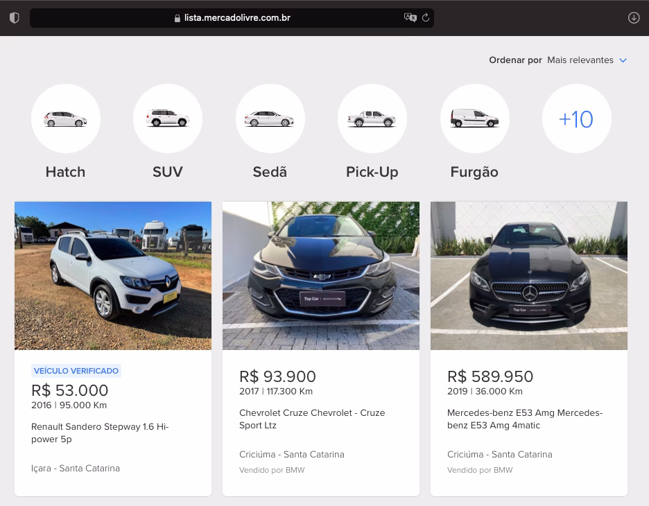 Exemplo de selo de veículo verificado em anúncio